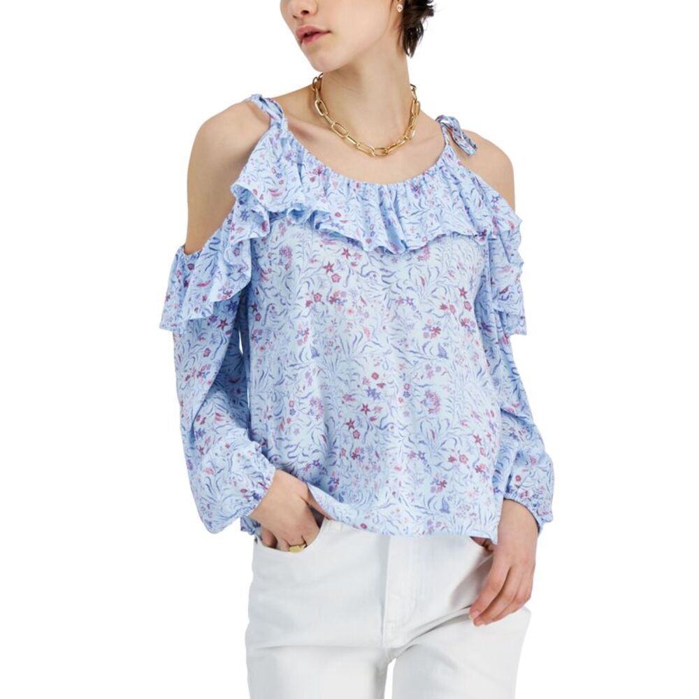 INC International Concepts Ruffle Trim Cold Shoulder Blouse
